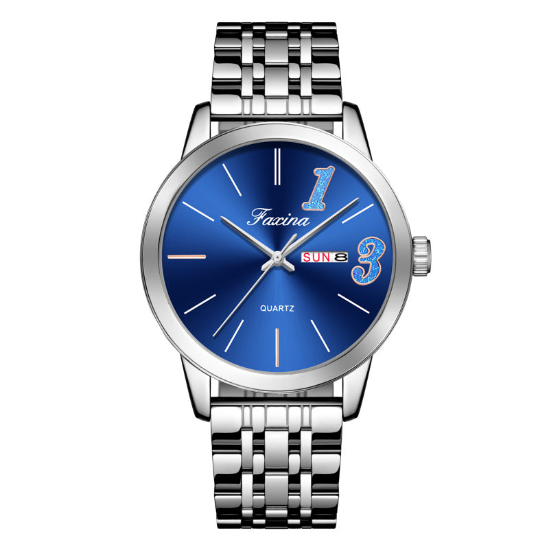 Steel band waterproof couple quartz watch