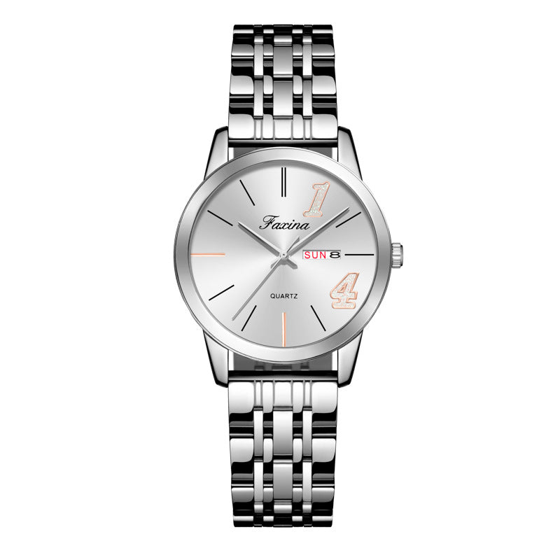 Steel band waterproof couple quartz watch