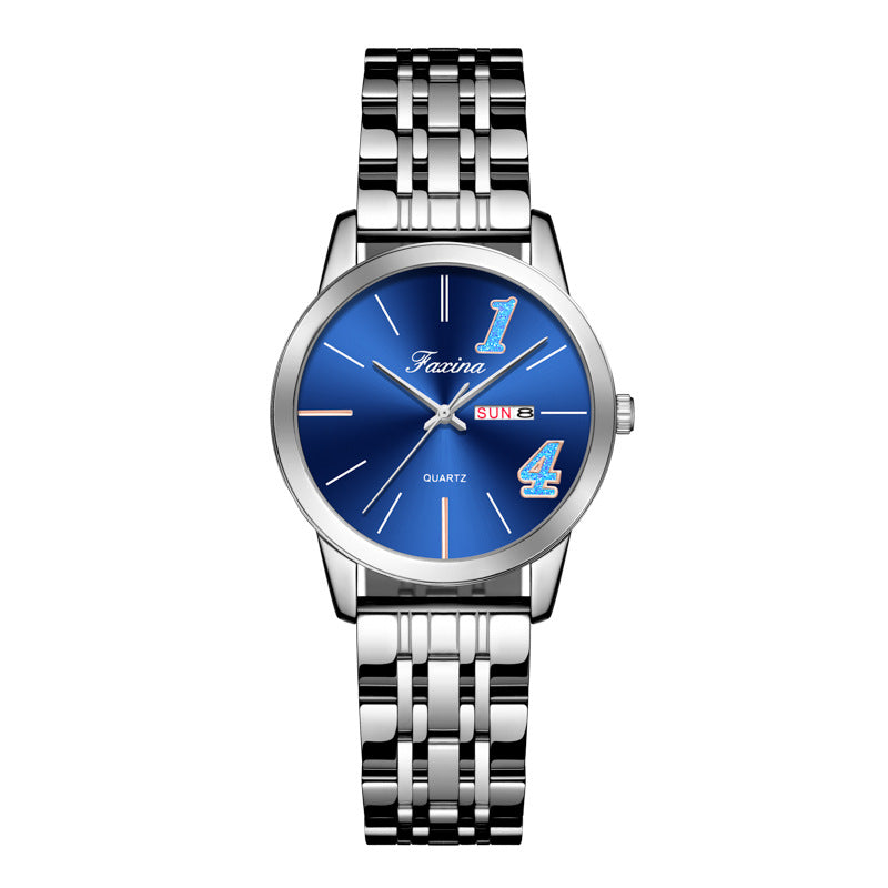 Steel band waterproof couple quartz watch