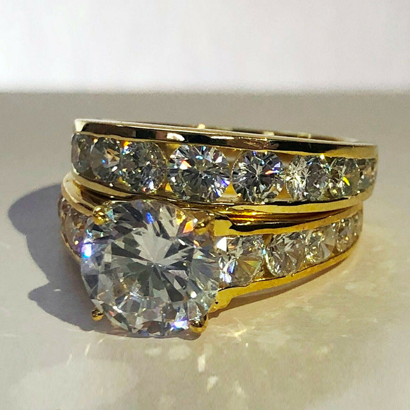 Luxury Wedding Ring Gold Plated Full Rhinestone Zircon Couple Rings