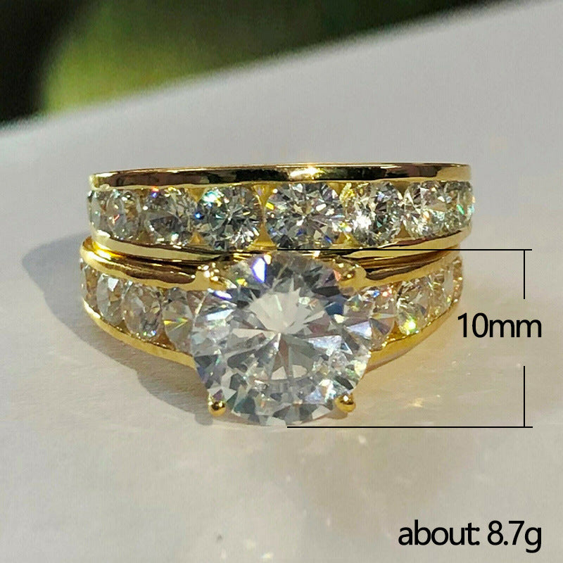 Luxury Wedding Ring Gold Plated Full Rhinestone Zircon Couple Rings