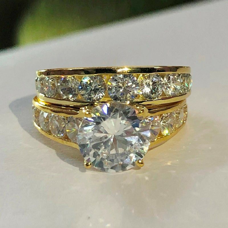 Luxury Wedding Ring Gold Plated Full Rhinestone Zircon Couple Rings