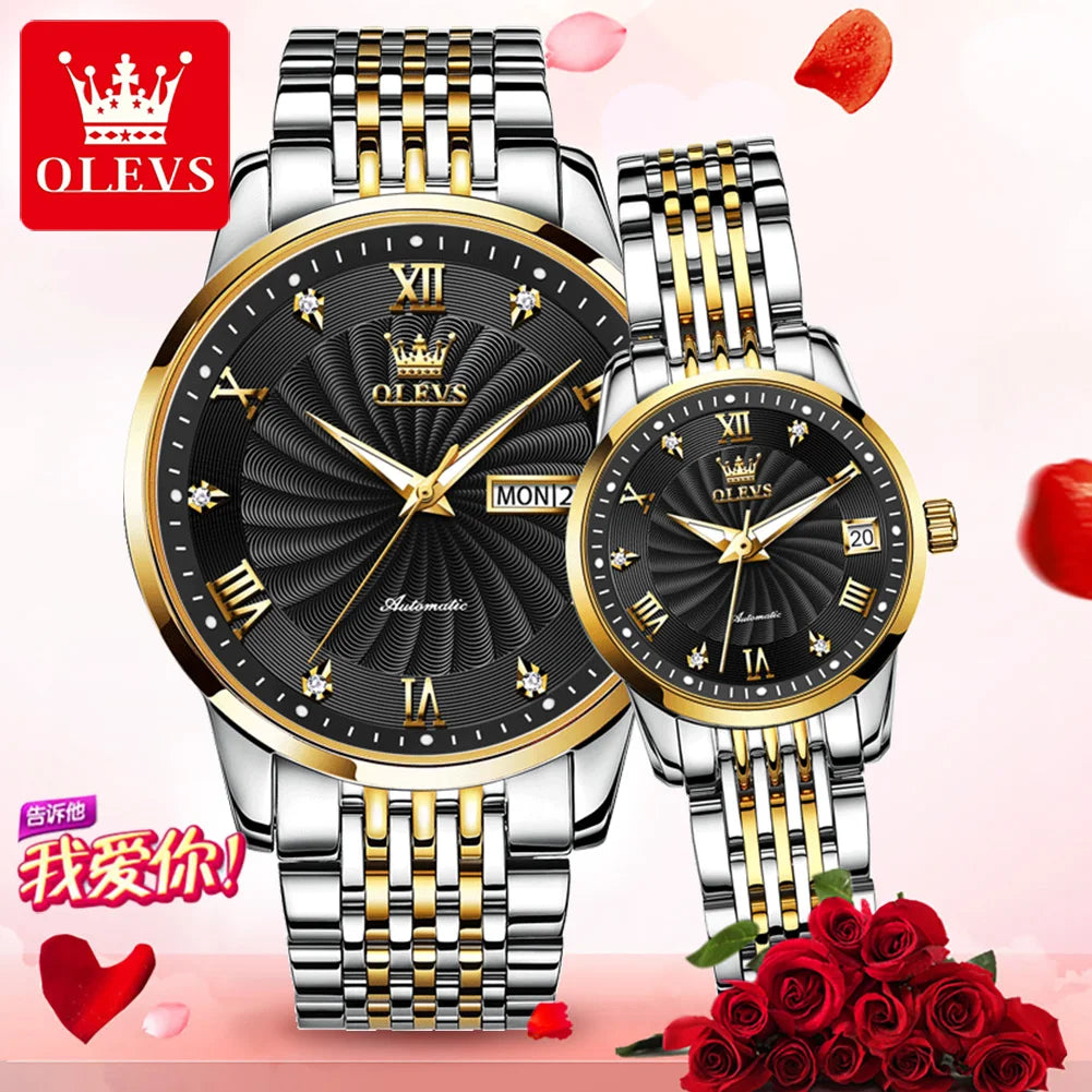 Olevs 6630 Luxury Watch Automatic Mechanical Couple Stainless Steel