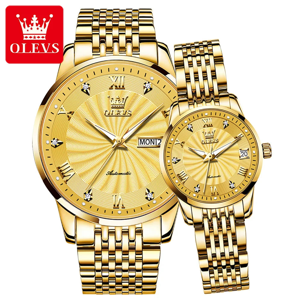 Olevs 6630 Luxury Watch Automatic Mechanical Couple Stainless Steel