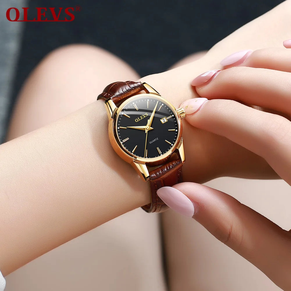 OLEVS Women Watch Leather Luminous Hand Watches Ladies Quartz Wristwatch