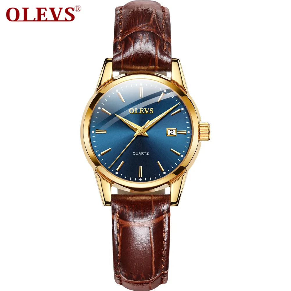 OLEVS Women Watch Leather Luminous Hand Watches Ladies Quartz Wristwatch