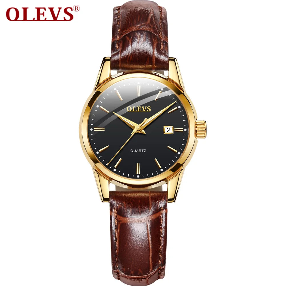OLEVS Women Watch Leather Luminous Hand Watches Ladies Quartz Wristwatch