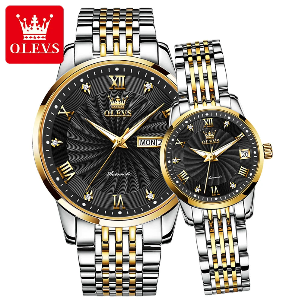 Olevs 6630 Luxury Watch Automatic Mechanical Couple Stainless Steel