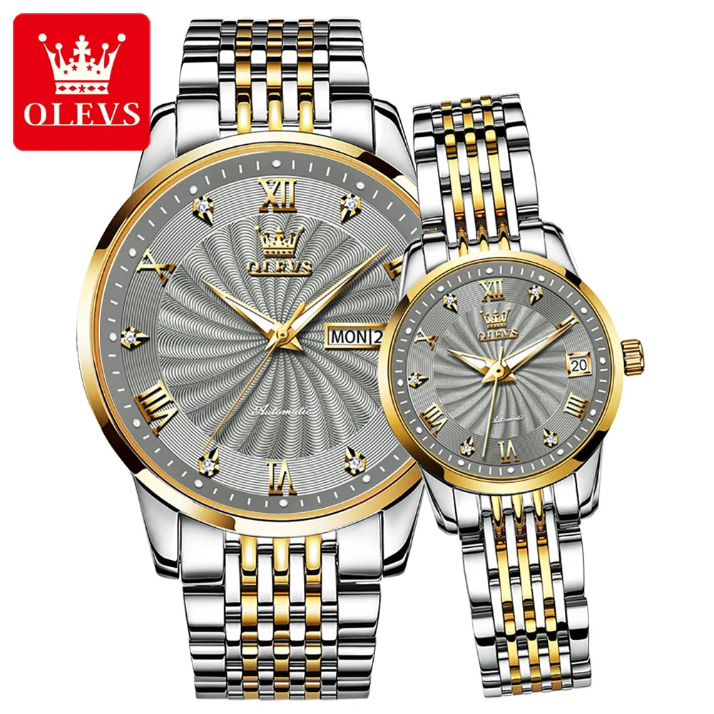 Olevs 6630 Luxury Watch Automatic Mechanical Couple Stainless Steel