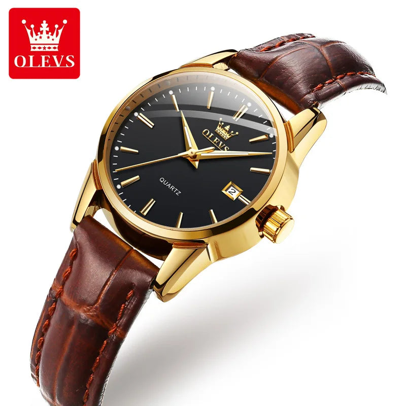 OLEVS Women Watch Leather Luminous Hand Watches Ladies Quartz Wristwatch