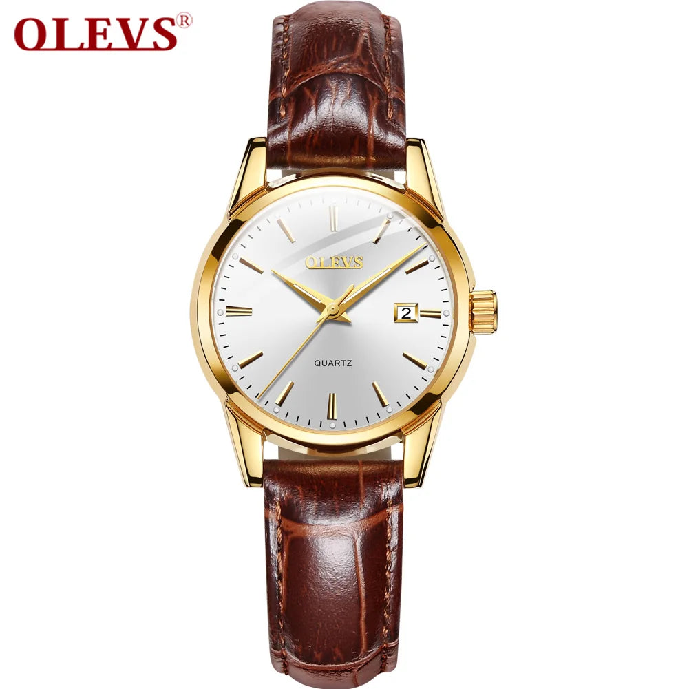 OLEVS Women Watch Leather Luminous Hand Watches Ladies Quartz Wristwatch