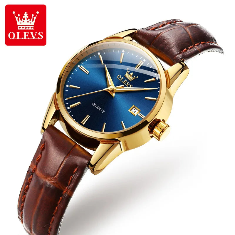OLEVS Women Watch Leather Luminous Hand Watches Ladies Quartz Wristwatch