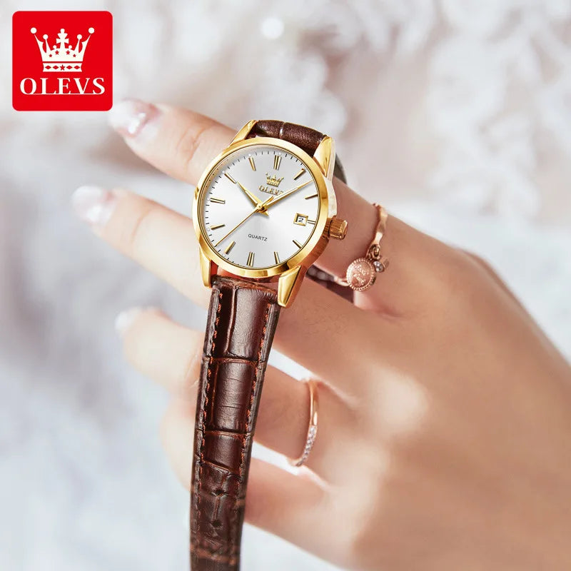 OLEVS Women Watch Leather Luminous Hand Watches Ladies Quartz Wristwatch
