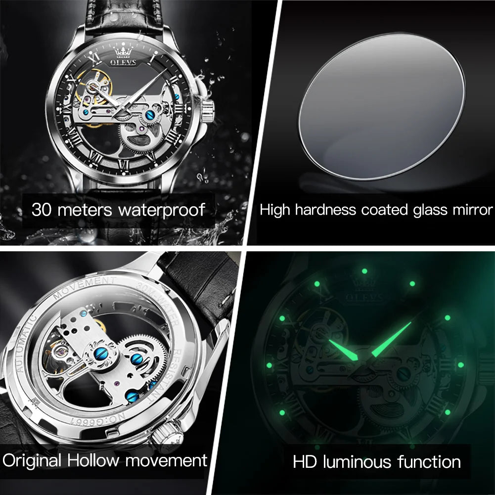 Men's Watches Automatic Mechanical Watches Waterproof Leather Strap