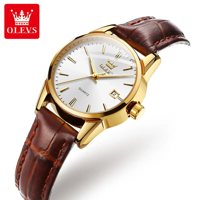 OLEVS Women Watch Leather Luminous Hand Watches Ladies Quartz Wristwatch