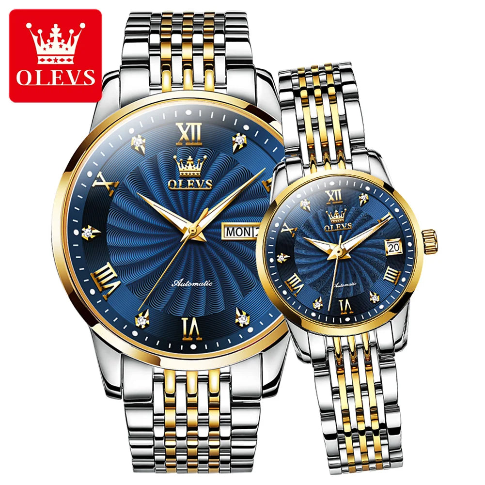 Olevs 6630 Luxury Watch Automatic Mechanical Couple Stainless Steel
