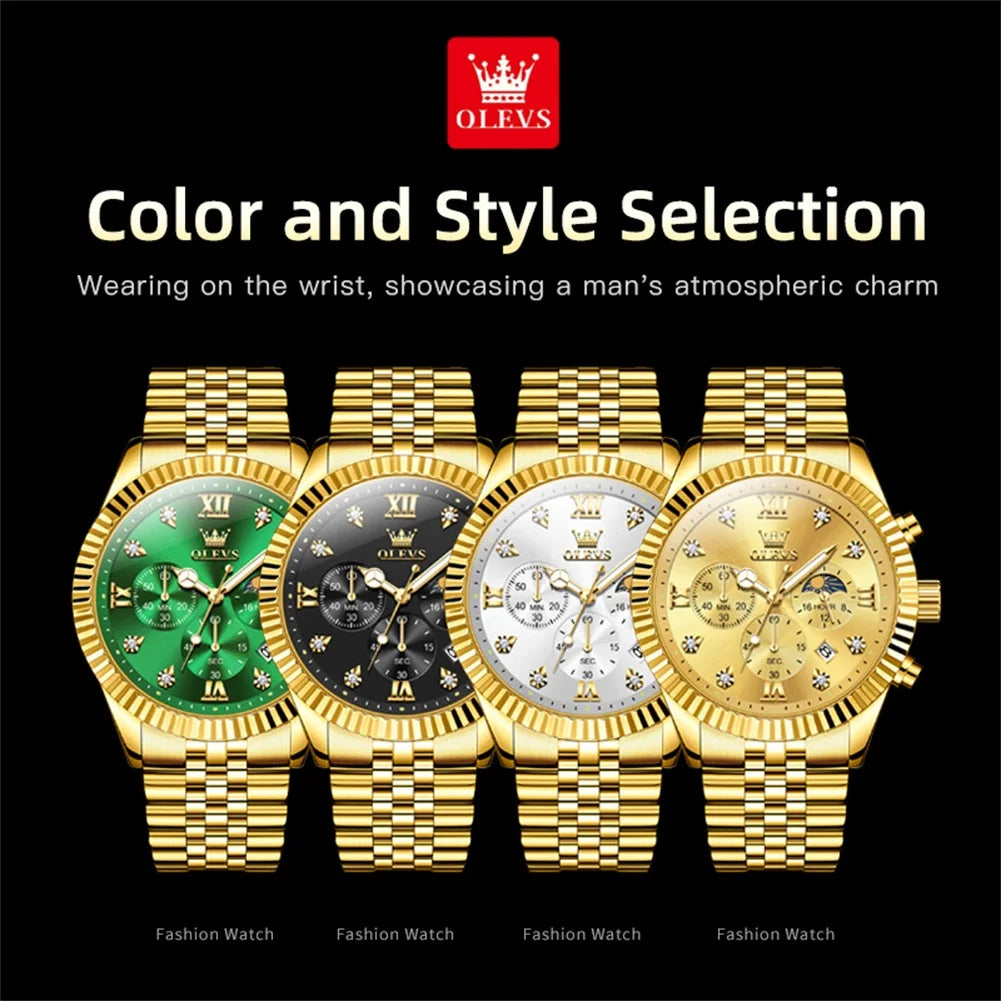 OLEVS 2932 High End Men's Watch Classic Luna Phase Waterproof