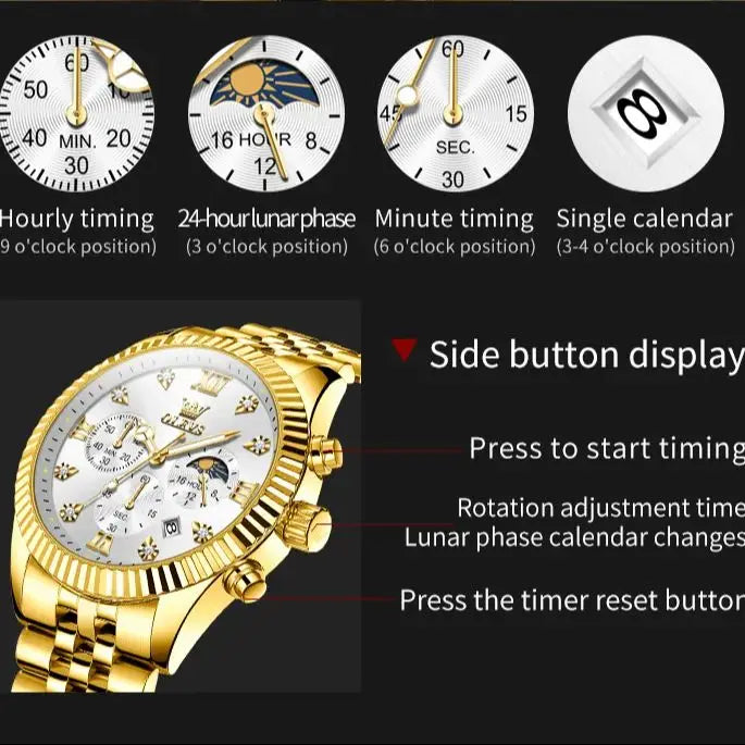 OLEVS 2932 High End Men's Watch Classic Luna Phase Waterproof