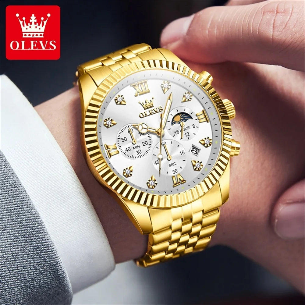 OLEVS 2932 High End Men's Watch Classic Luna Phase Waterproof