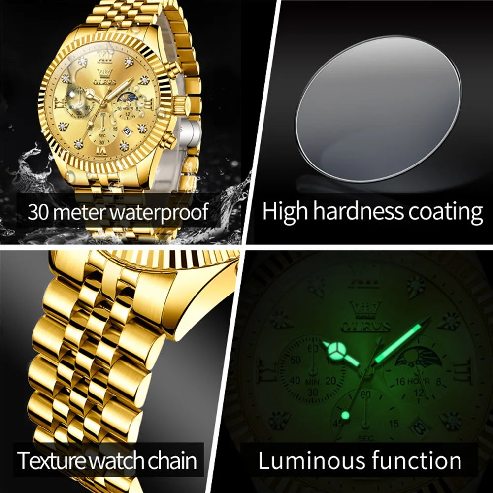 OLEVS 2932 High End Men's Watch Classic Luna Phase Waterproof